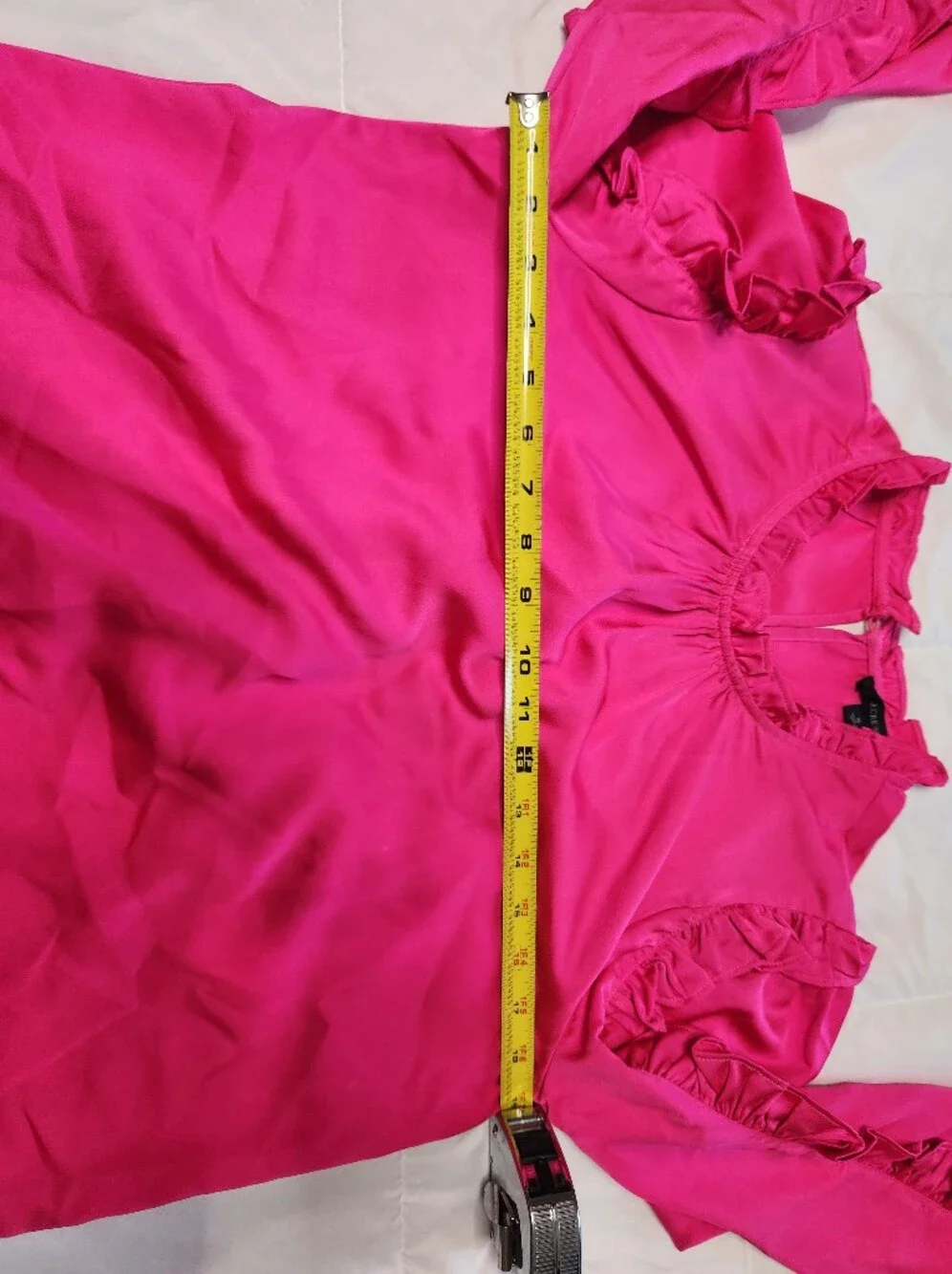 J. Crew Ruffle-Trim Satin Long Sleeve Blouse - Hot Pink